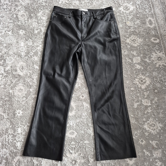ZARA Women's Black Faux Leather Pants High Rise Straight Leg Style Size 10 - Picture 2 of 7